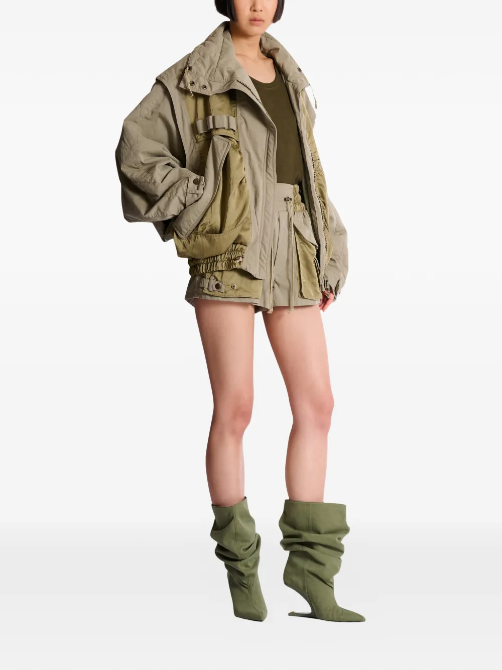  Balmain Twill Cotton Bomber Jacket - Green 
