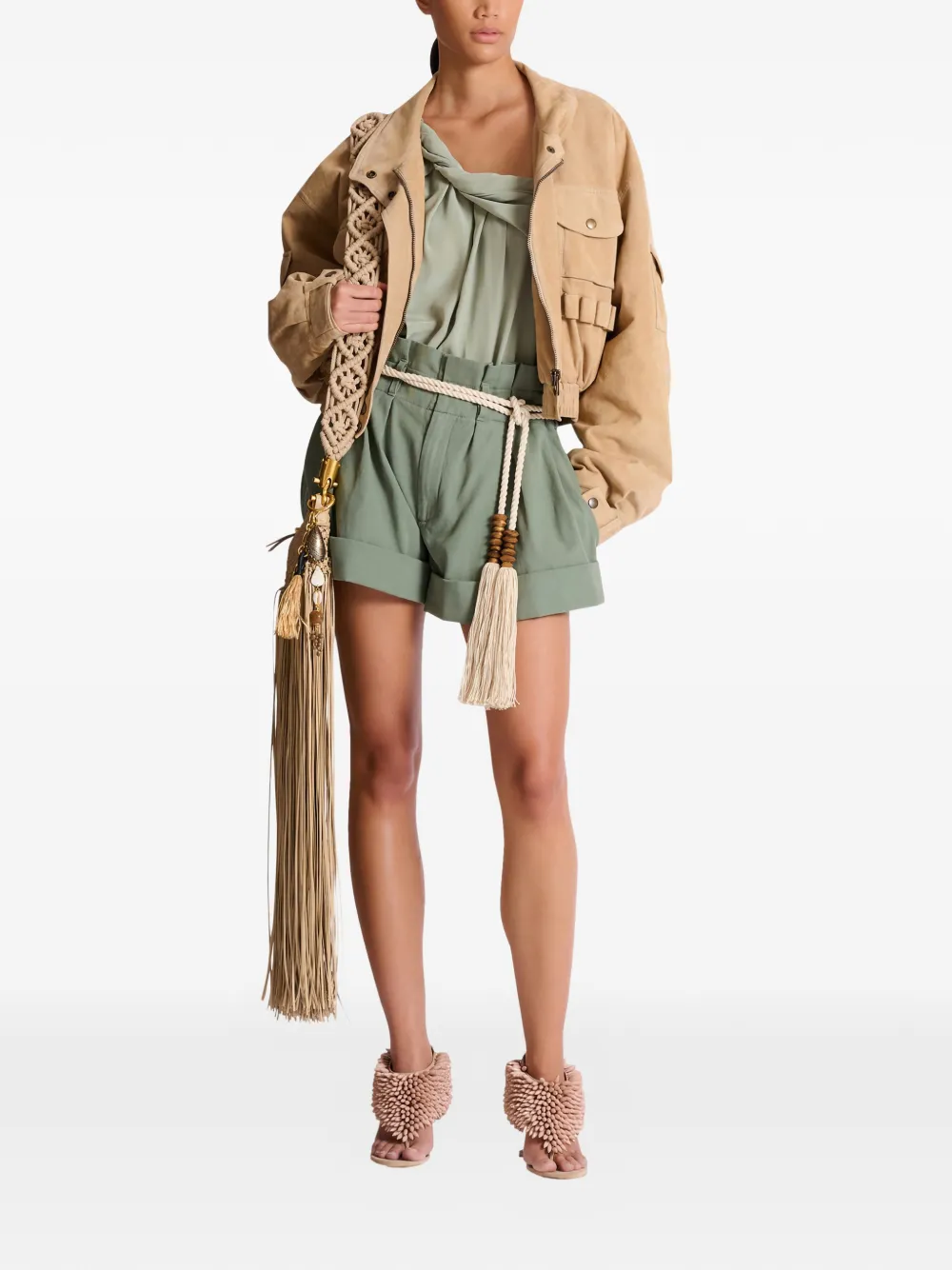  Balmain Self-tie Shorts - Green 