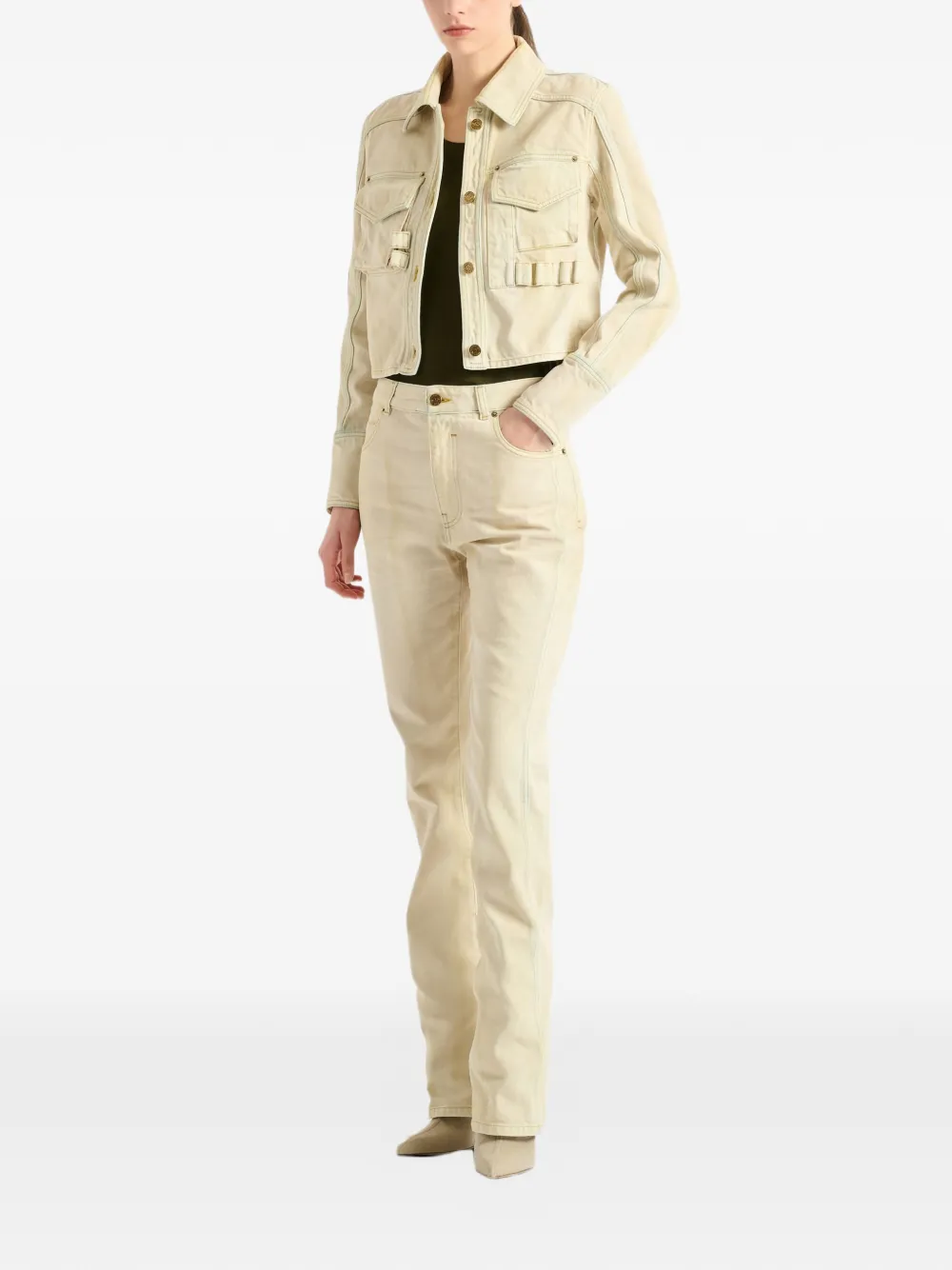  Balmain Faded Denim Jacket - Neutrals 