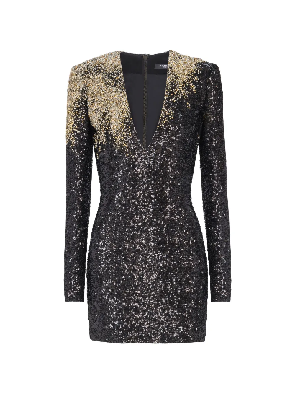 Balmain open neck embroidered dress - Black