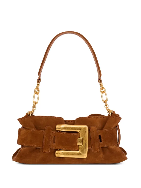 Balmain Anthem Mini Suede Leather Bag in Brown