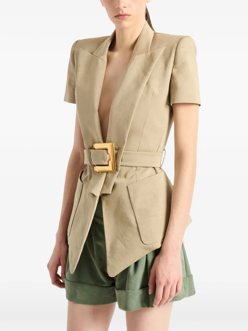 Balmain Anthem gabardine jack met ceintuur Beige