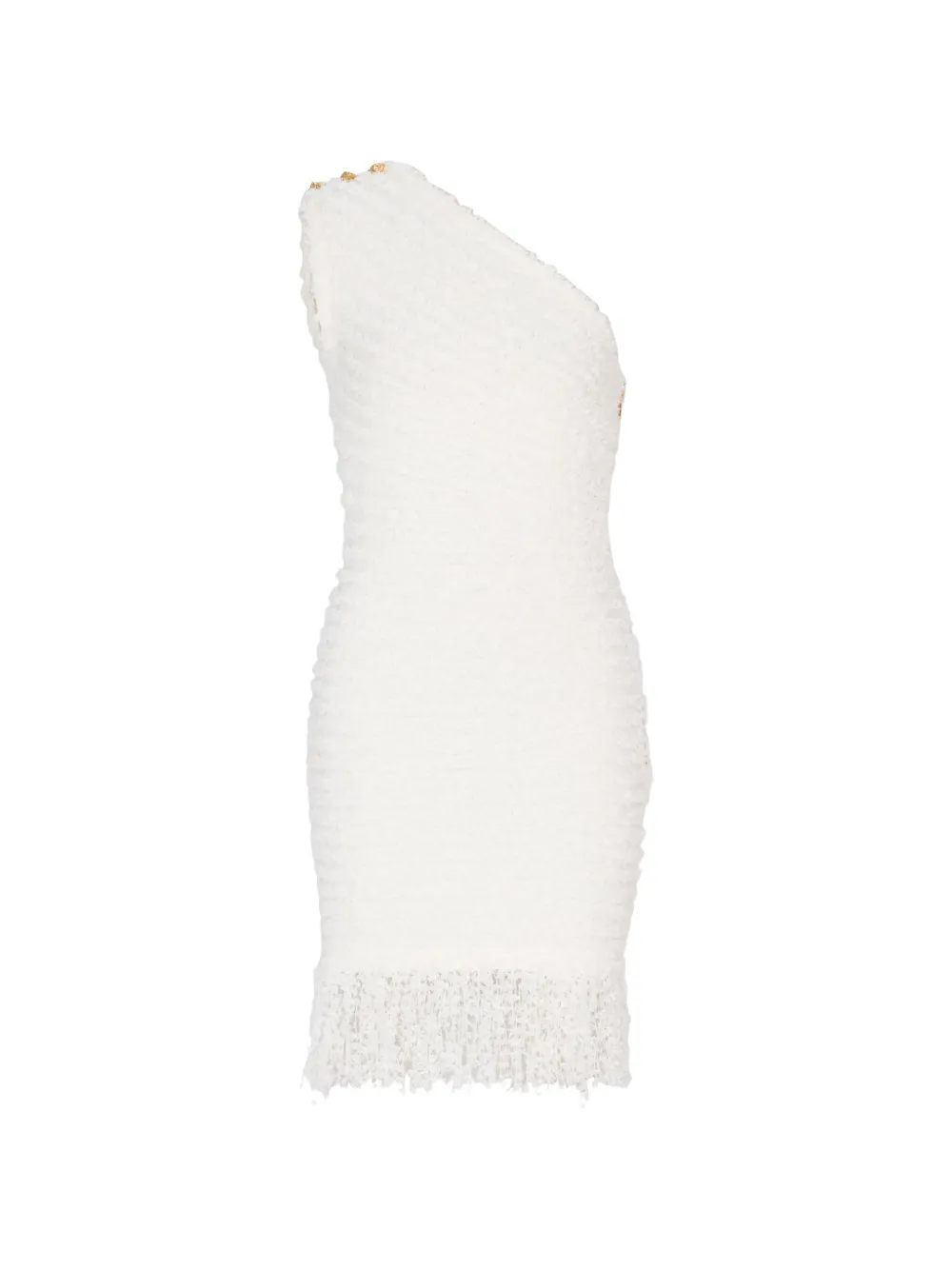 Balmain dotted tweed one-shoulder mini dress - White