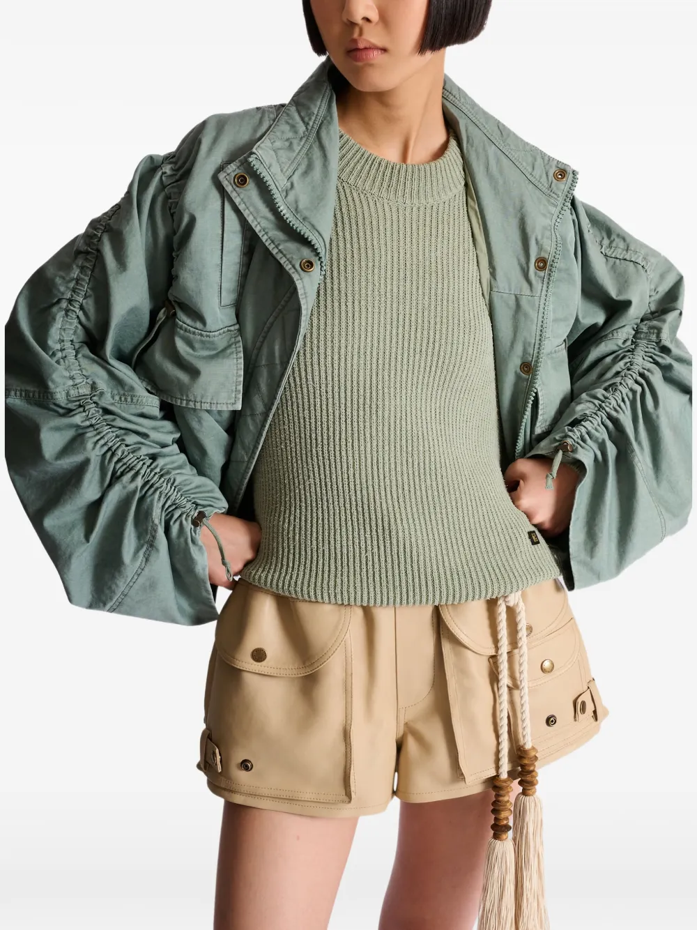 Balmain Jack met gesmockte mouwen en zakken Groen