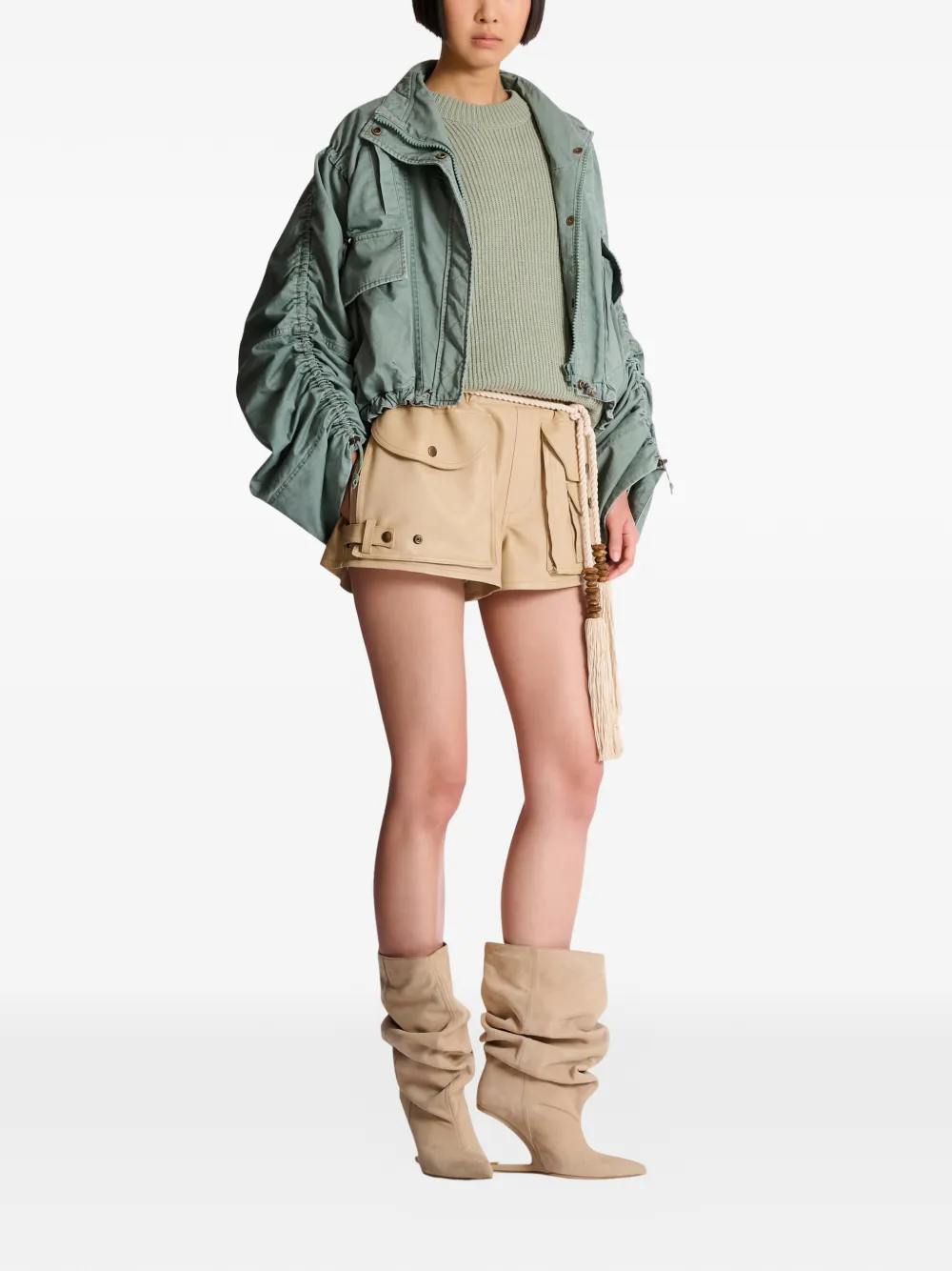  Balmain Pockets Gathered-sleeve Jacket - Green 