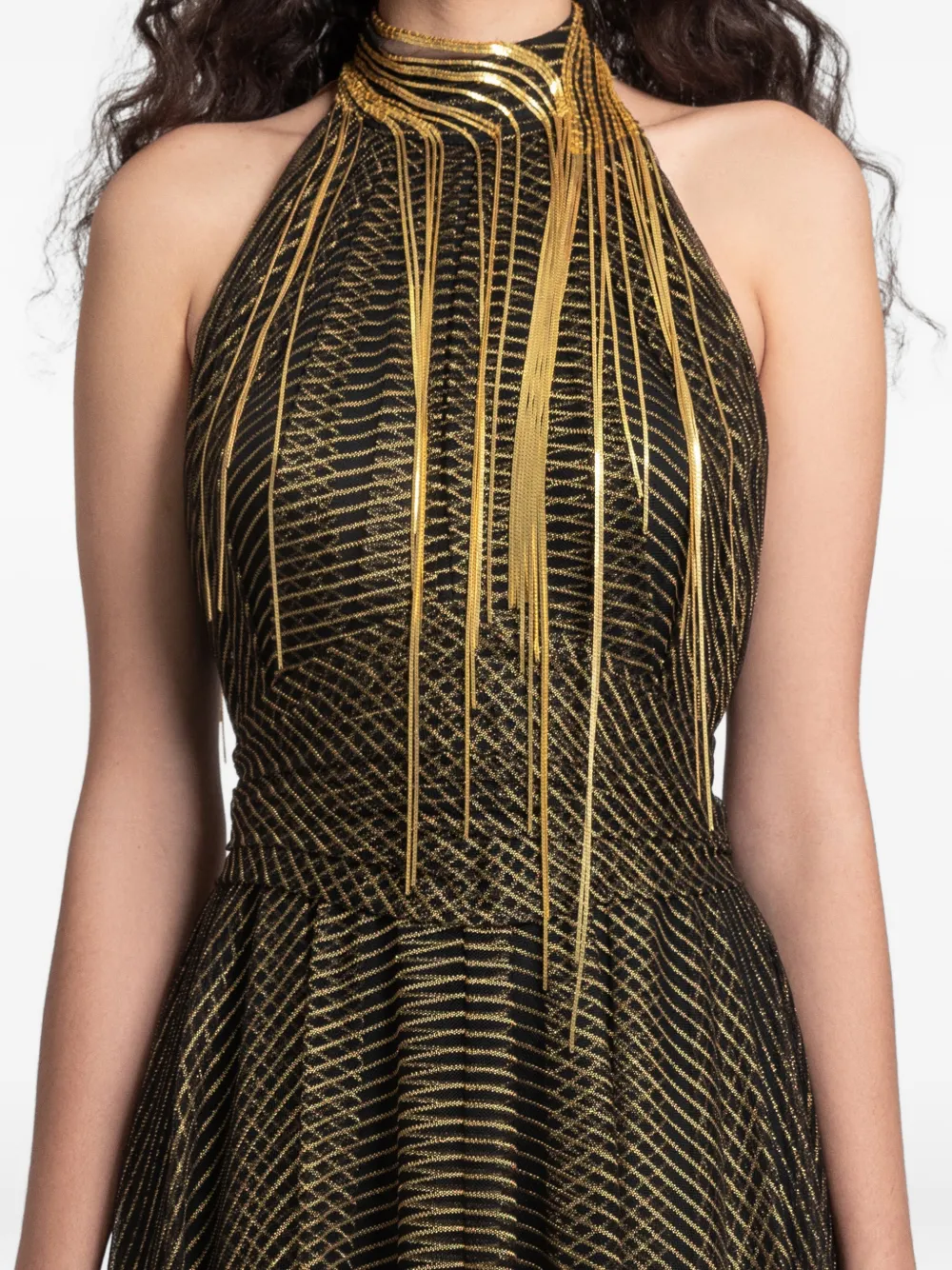 Gemy Maalouf Tulen maxi-jurk met metallic franje Zwart