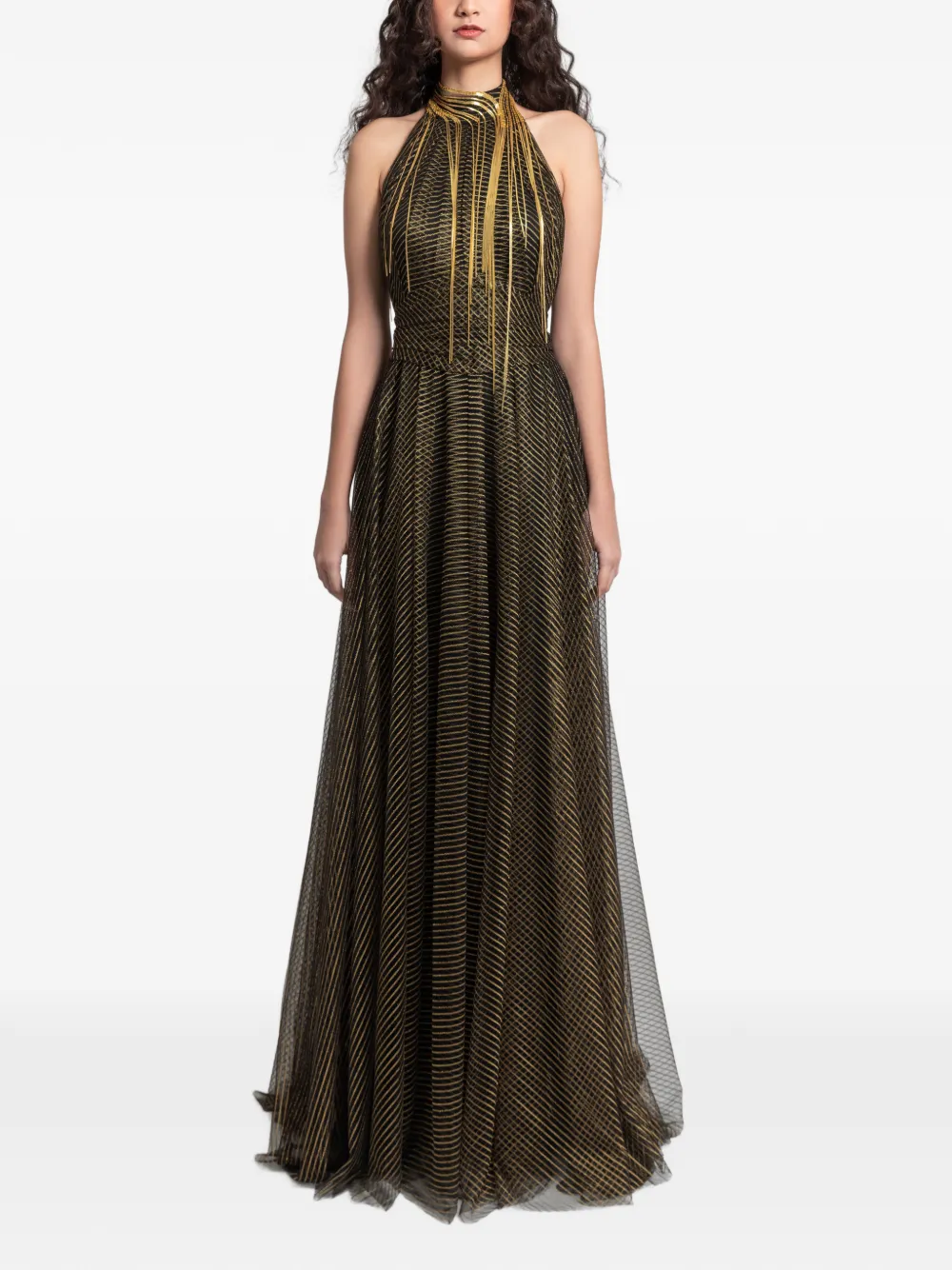 Gemy Maalouf Tulen maxi-jurk met metallic franje Zwart