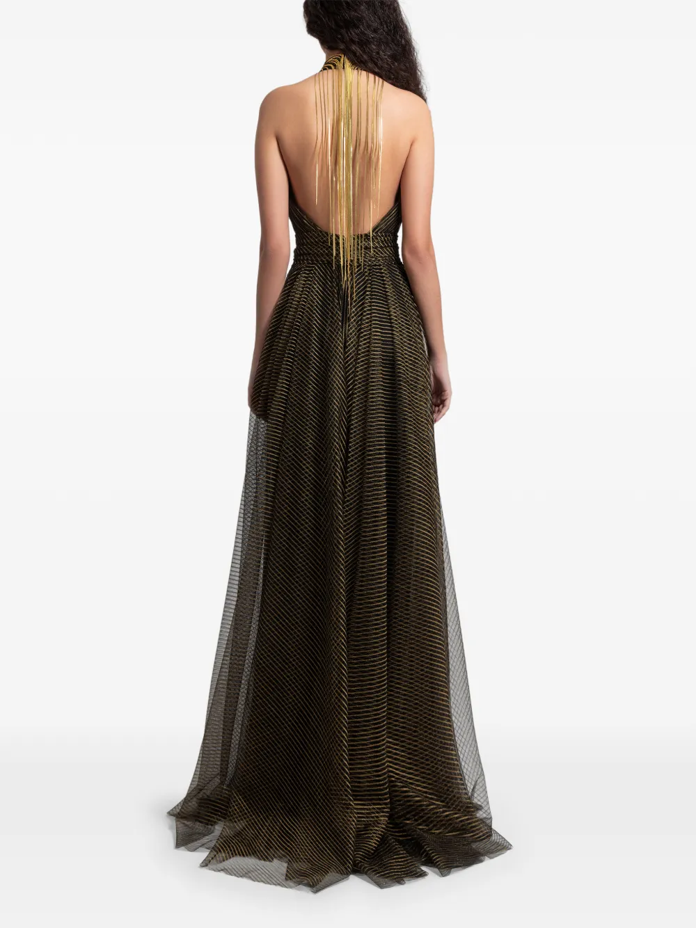 Gemy Maalouf Tulen maxi-jurk met metallic franje Zwart