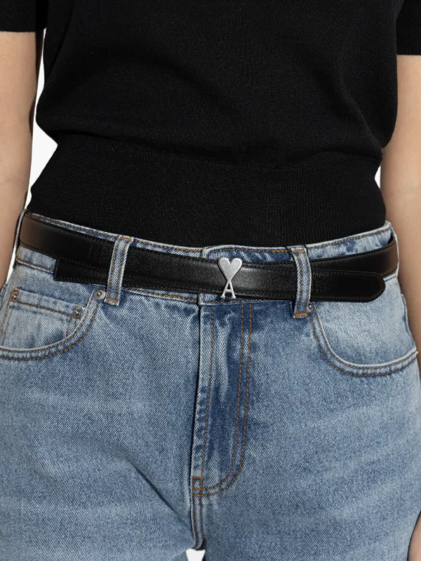 AMI Paris Ami De Coeur Leather Belt | Black | FARFETCH