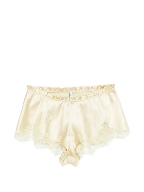 Carine Gilson Lace-detail Silk Shorts in Yellow