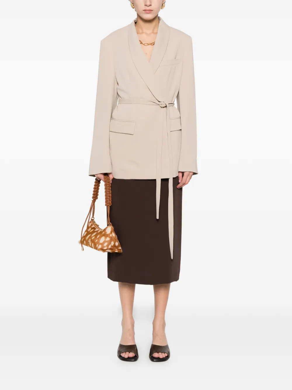  P.a.r.o.s.h. Belted Double-breasted Fitted Jacket - Neutrals 
