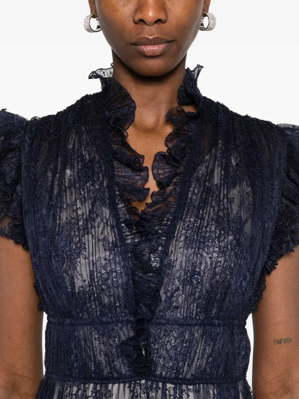 Alberta Ferretti Jurk met ruches en kanten detail Blauw