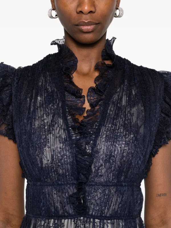 alberta ferretti blue lace dress Alberta Ferretti Lace Trim Maxi Dress In Blue - 16% Off