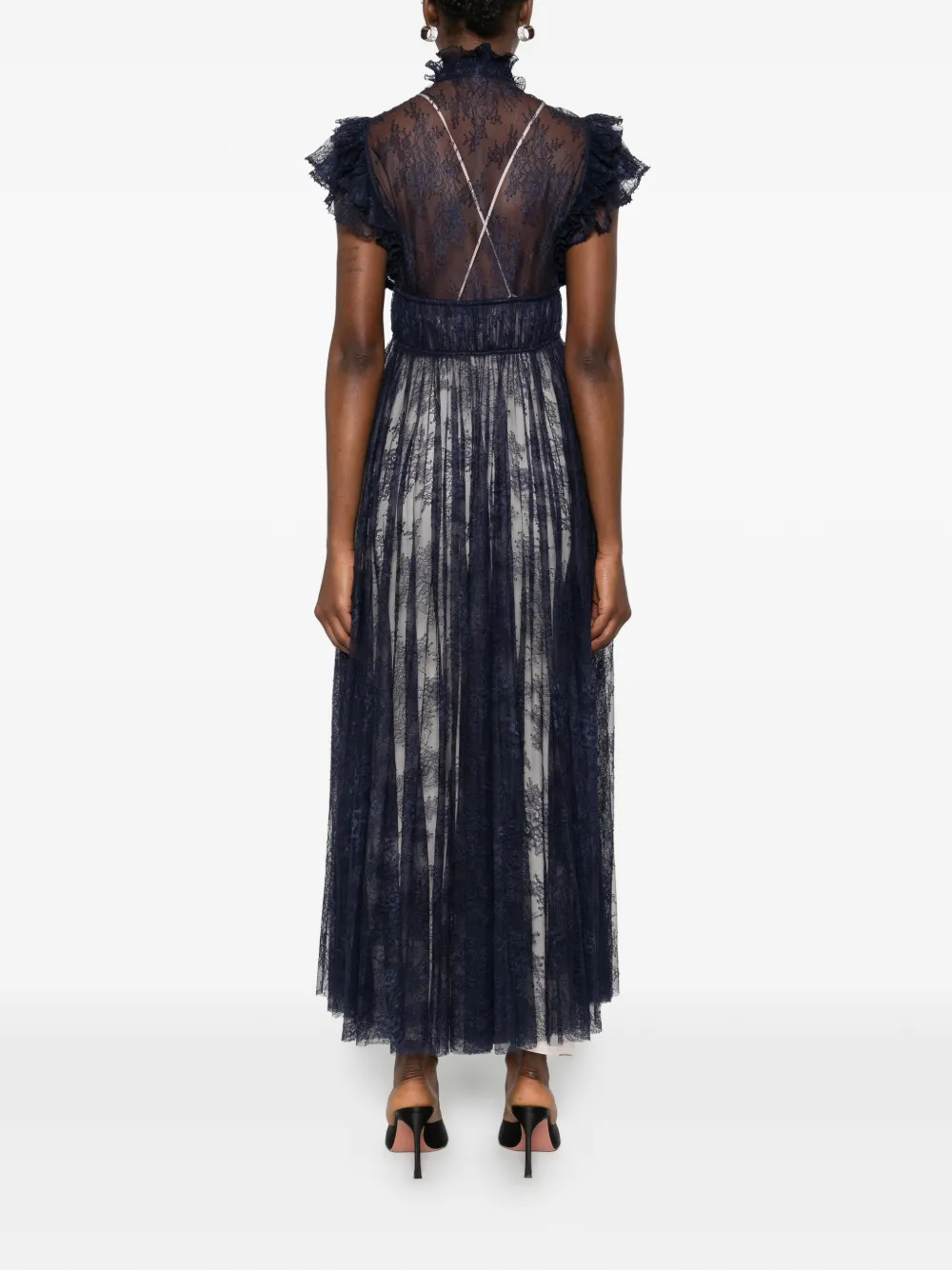 Alberta Ferretti Jurk met ruches en kanten detail Blauw
