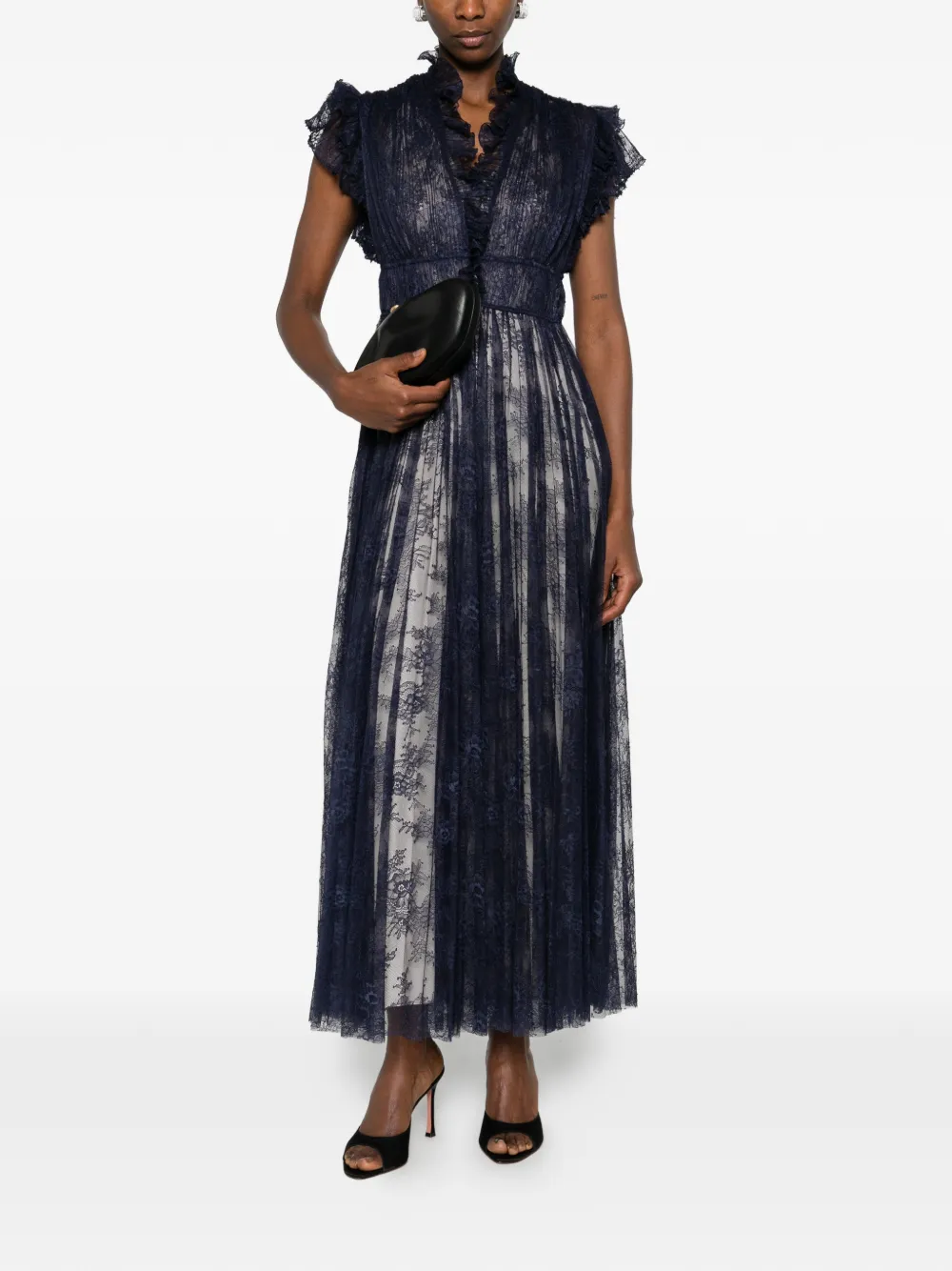 Alberta Ferretti Jurk met ruches en kanten detail Blauw