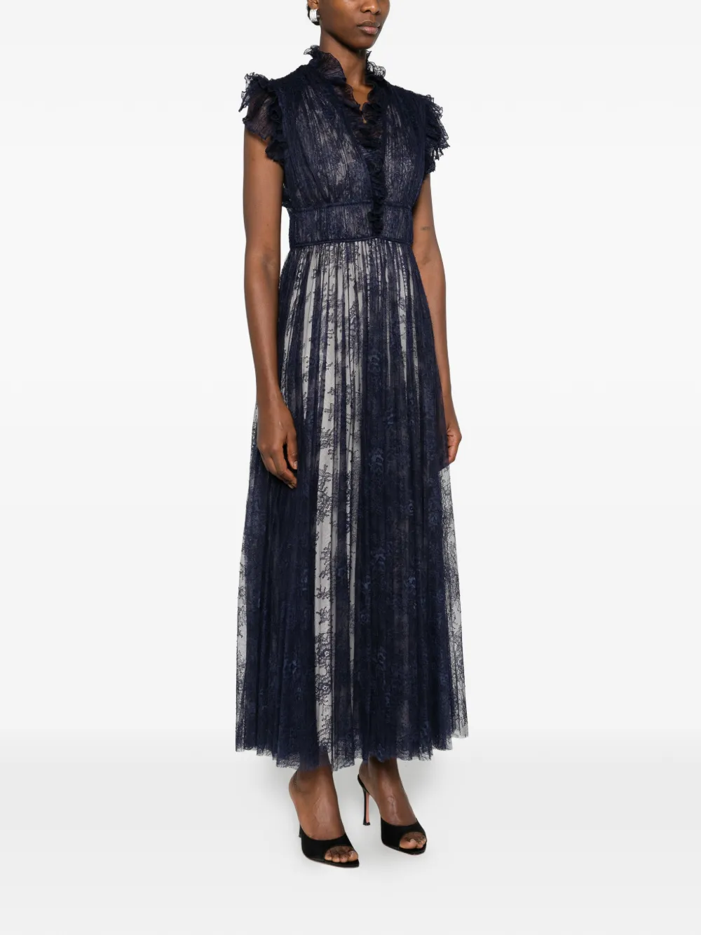 Alberta Ferretti Jurk met ruches en kanten detail Blauw