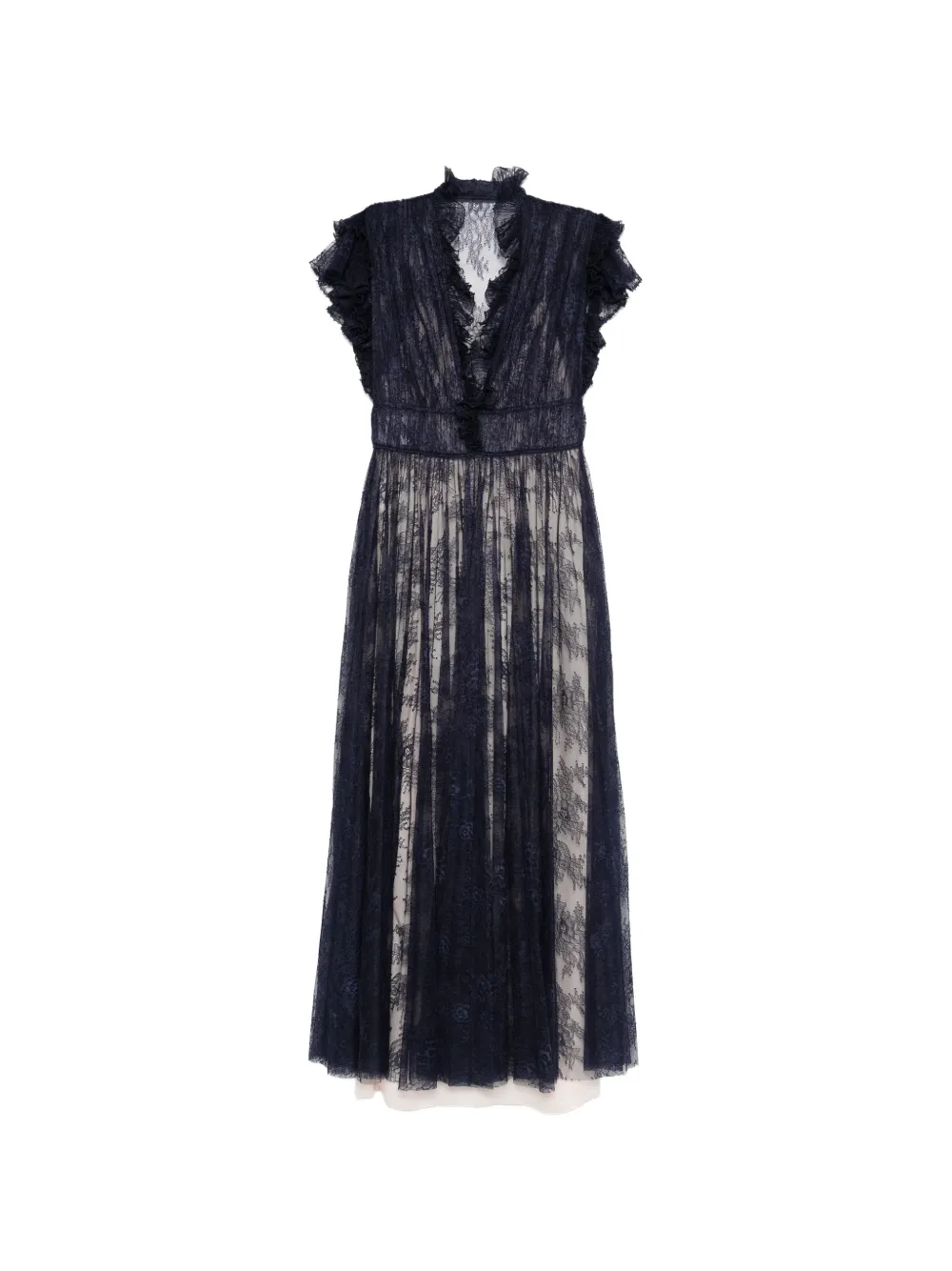 Alberta Ferretti ruffled lace-detail midi dress - Blu