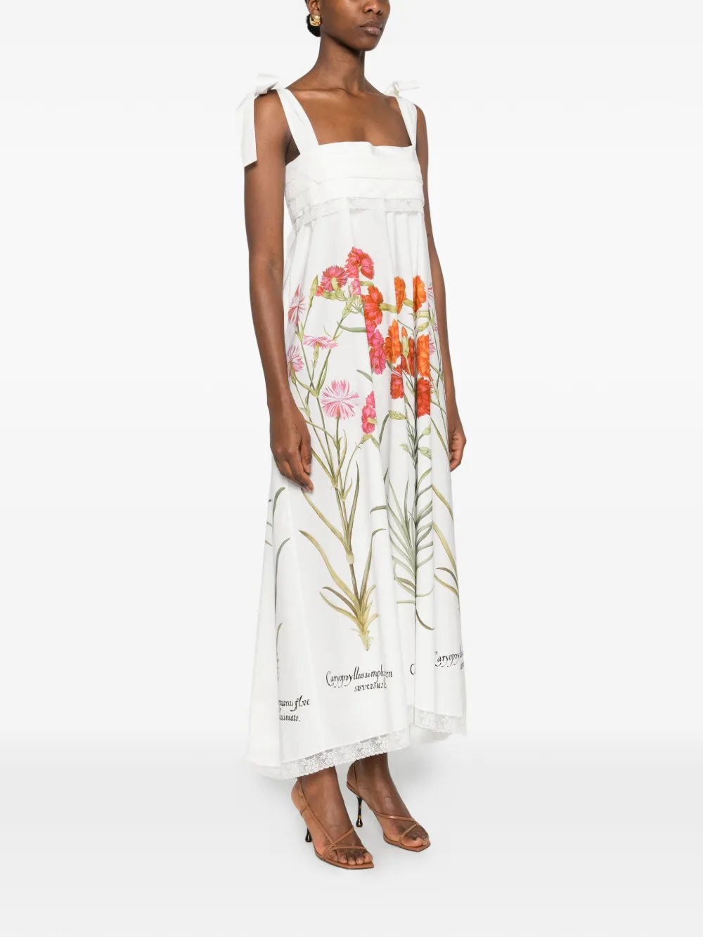 Alberta Ferretti Midi-jurk met bloemendetail en gestrikt bandje Wit