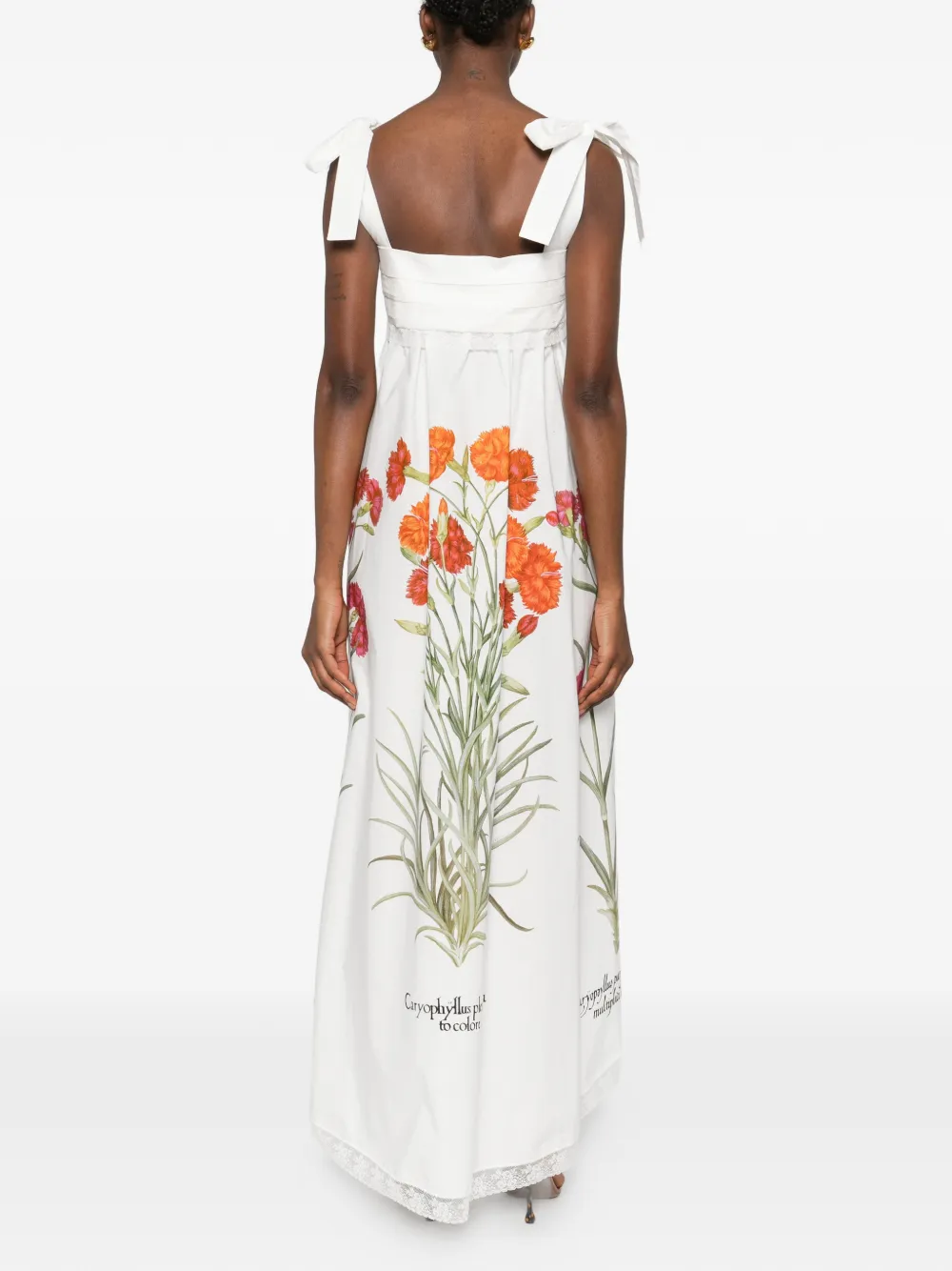 Alberta Ferretti Midi-jurk met bloemendetail en gestrikt bandje Wit