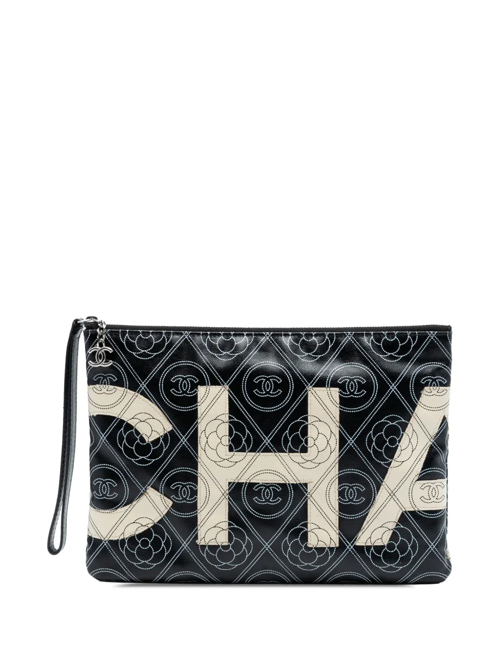 CHANEL Pre-Owned 2018 Coated Canvas Camellia Logo Wristlet clutch bag - Nero