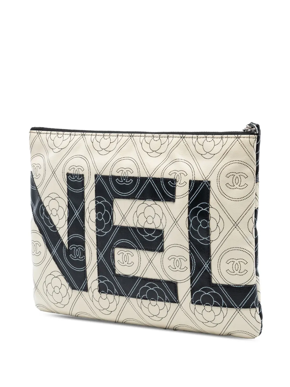 2018 Coated Canvas Camellia Logo Wristlet Clutch Bag