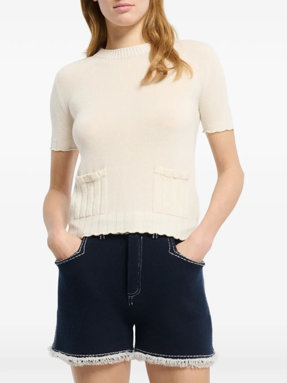 Barrie Geribbelde top Beige