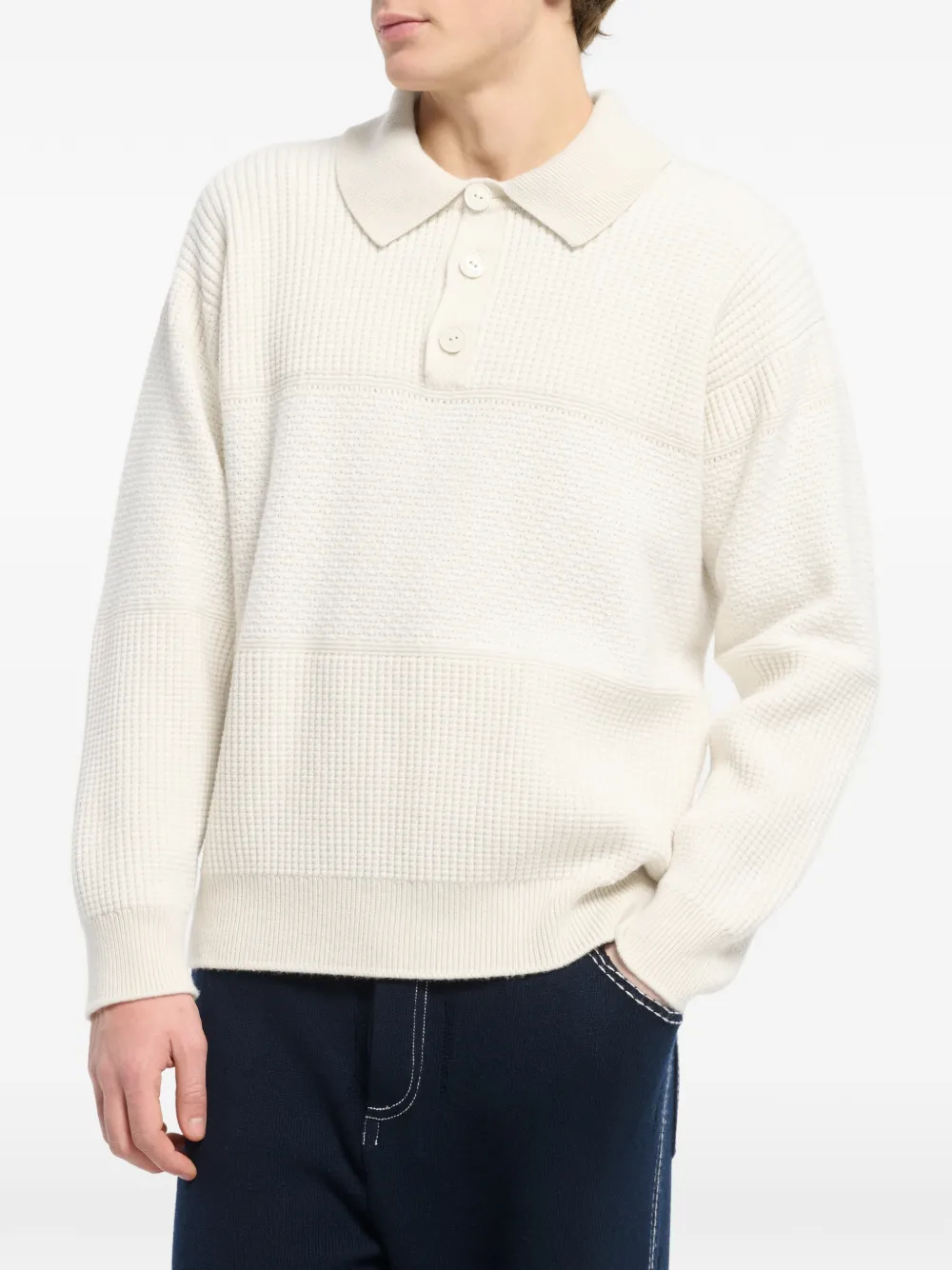 Barrie Poloshirt met wafel-effect Wit