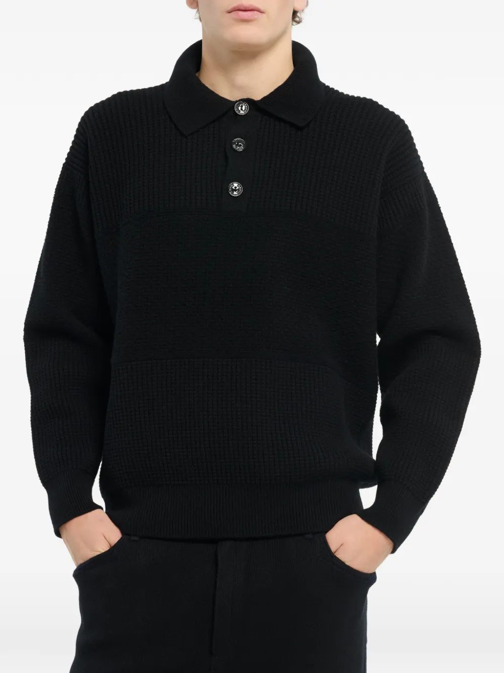 Barrie Poloshirt met wafel-effect Zwart