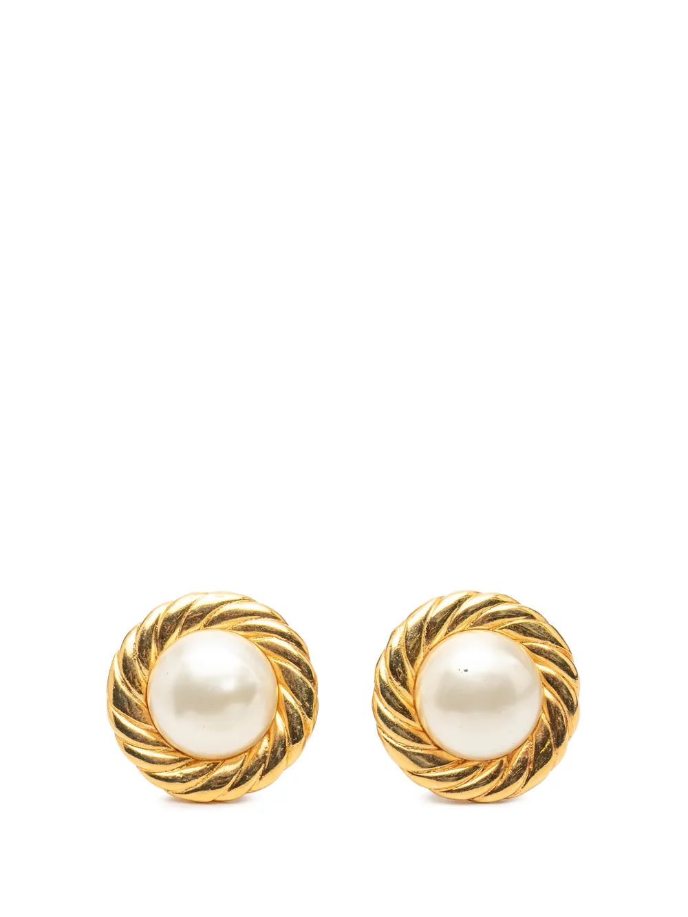 CHANEL Pre-Owned 1970-1980 Gold Plated Faux Pearl Round Button Clip On Earrings costume earrings - Bianco