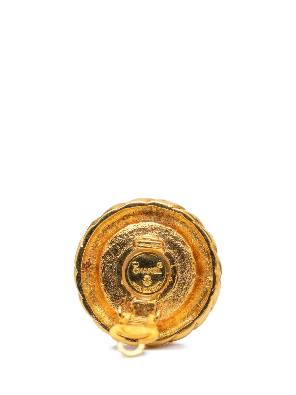  Chanel Pre-owned 1970-1980 Gold Plated Faux Pearl Round Button Clip On Earrings Costume Earrings - White 