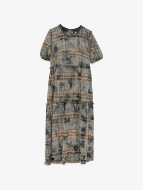 R13 vestido con motivo de cuadros y flecos