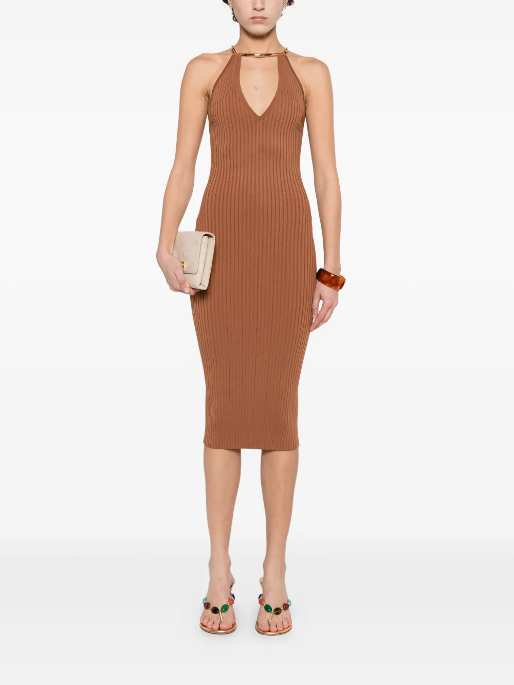 Elisabetta Franchi Jurk met V-hals Bruin