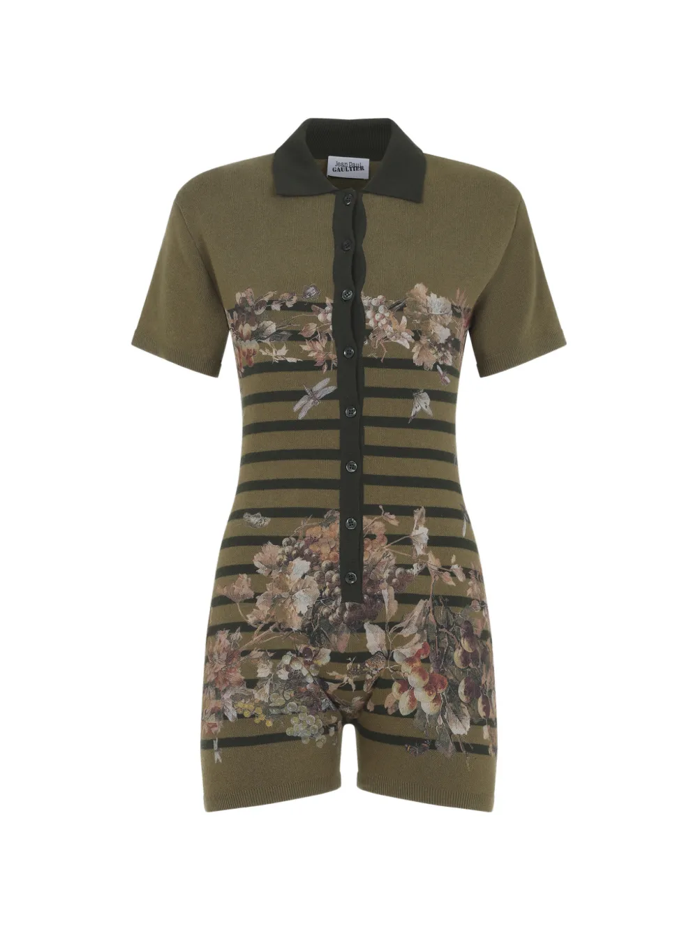 Jean Paul Gaultier floral-print striped playsuit - Verde