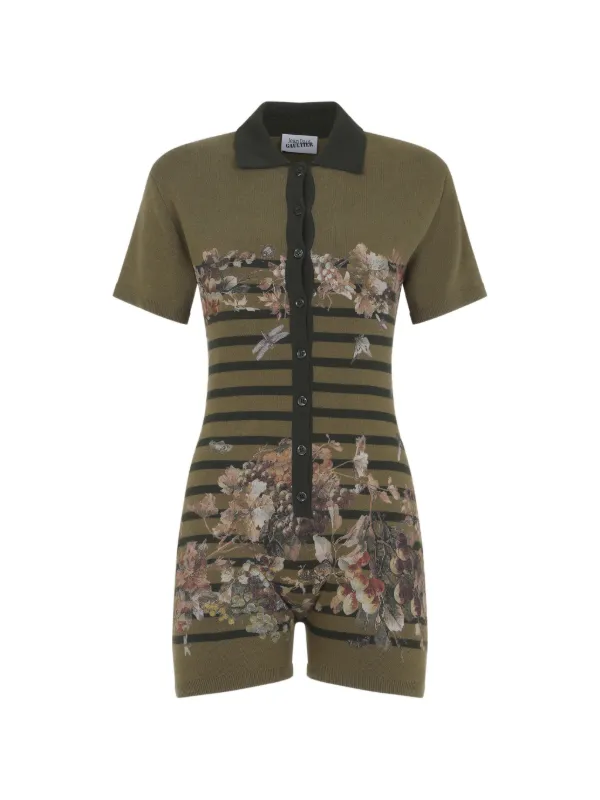 Jean Paul Gaultier Floral-print Striped Playsuit in Green