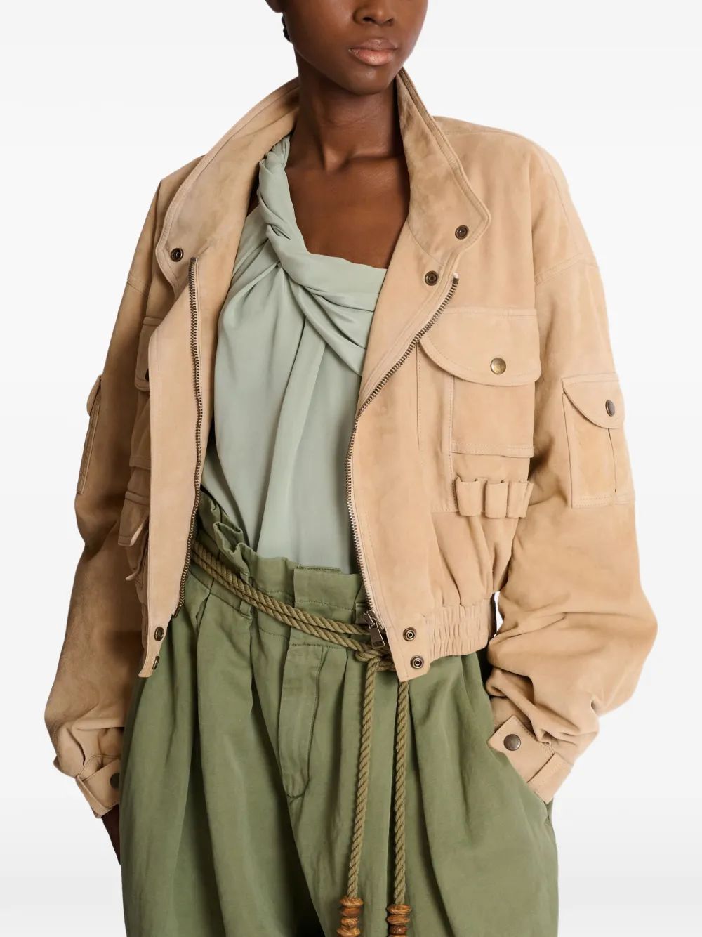 Balmain Suède bomberjack Beige