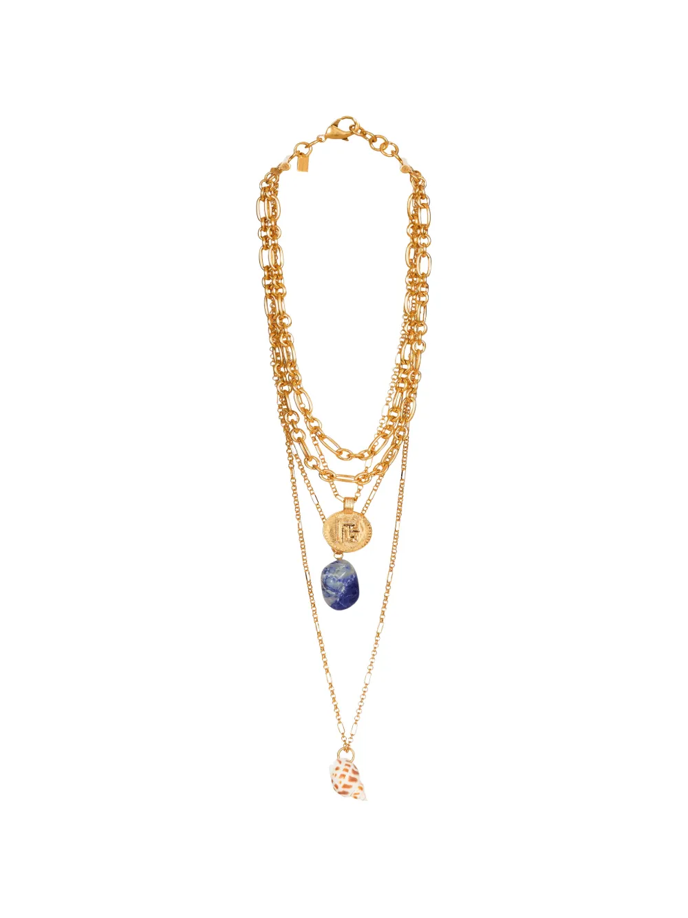 Balmain - Halsketting met meerdere bedels - dames - messing/schelp/amethist - Eén maat - Goud