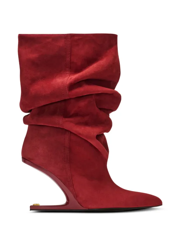 Balmain No Wedge' Suede Ankle Boots in Red