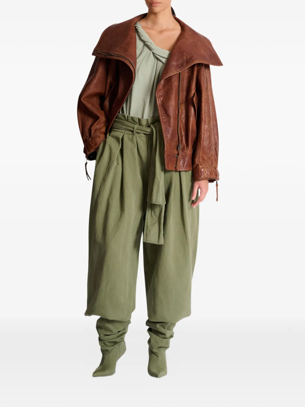  Balmain Self-tie High-waisted Trousers - Green 