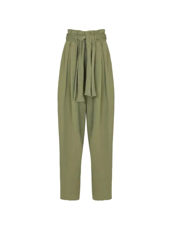 Balmain Self-tie High-waisted Trousers in Green