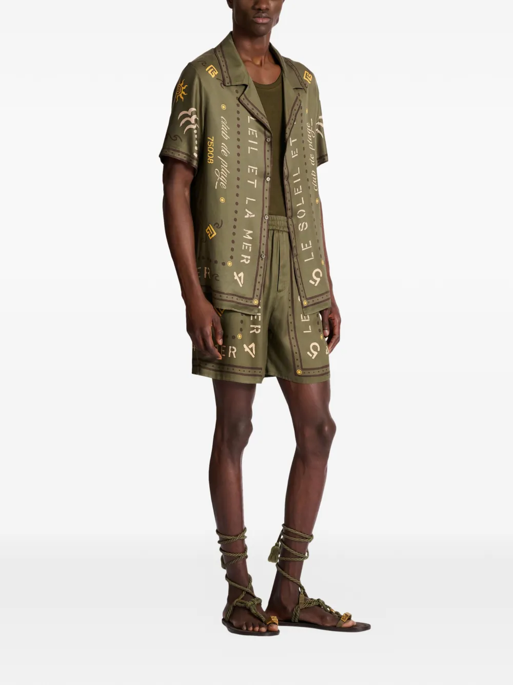  Balmain Short-sleeve Patterned Shirt - Green 