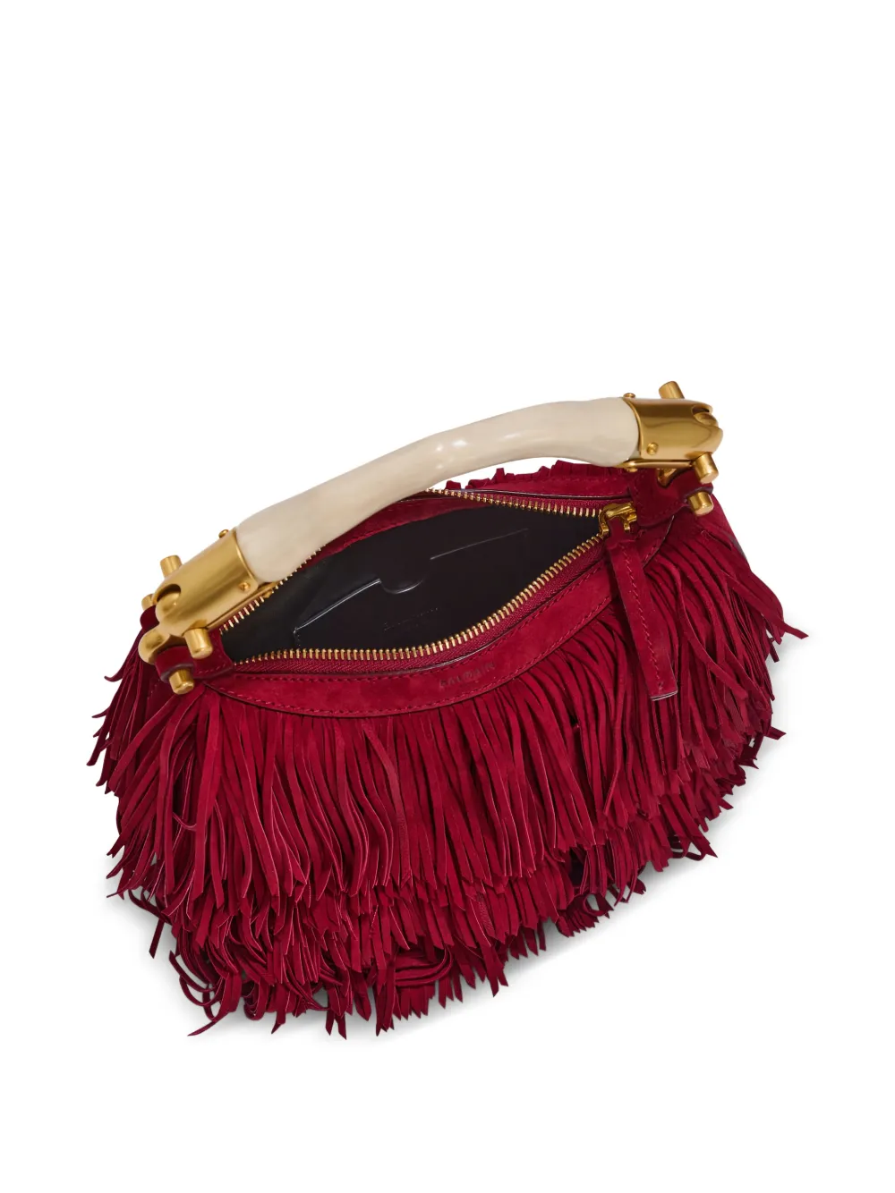 Balmain Ebene kleine leren schoudertas met franje Rood