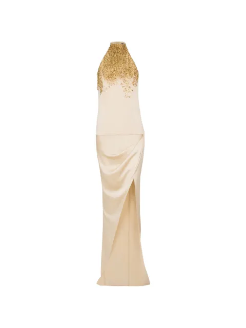 Balmain halterneck embroidered silk maxi dress