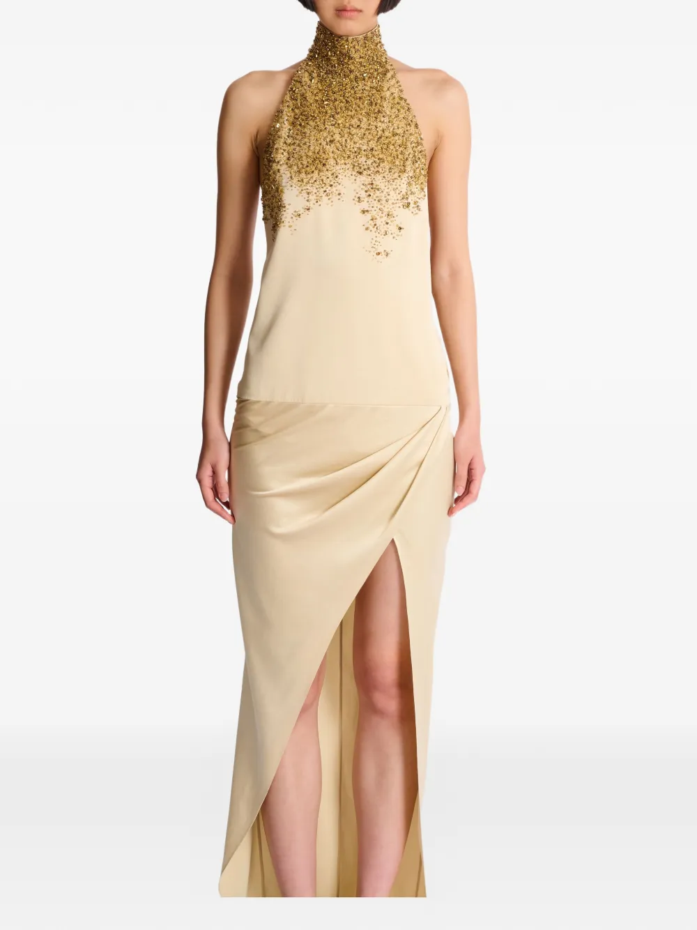 Balmain Zijden maxi-jurk met halternek Beige