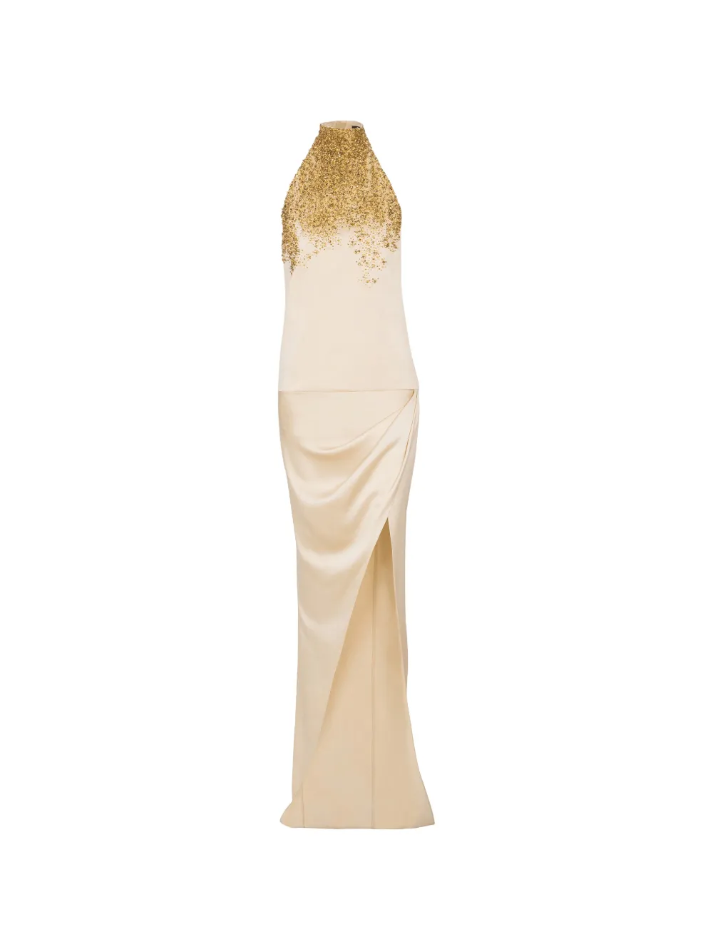 Balmain Zijden maxi-jurk met halternek Beige