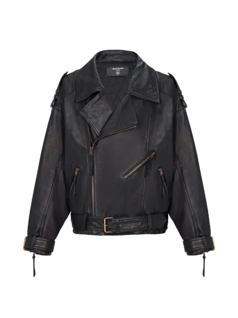 Balmain asymmetrical-zip leather jacket