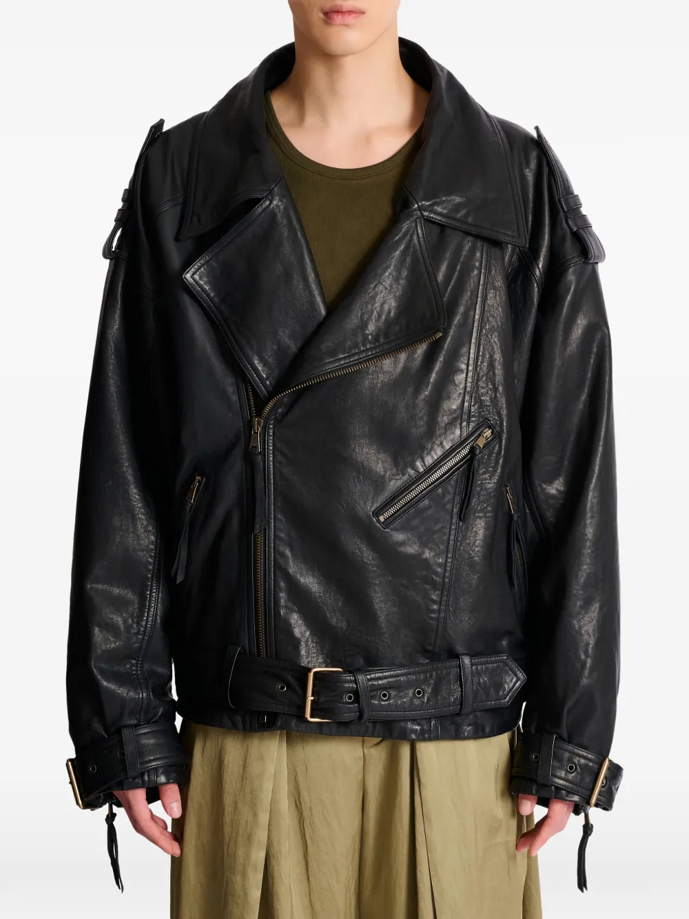Balmain Lamsleren bikerjack Zwart