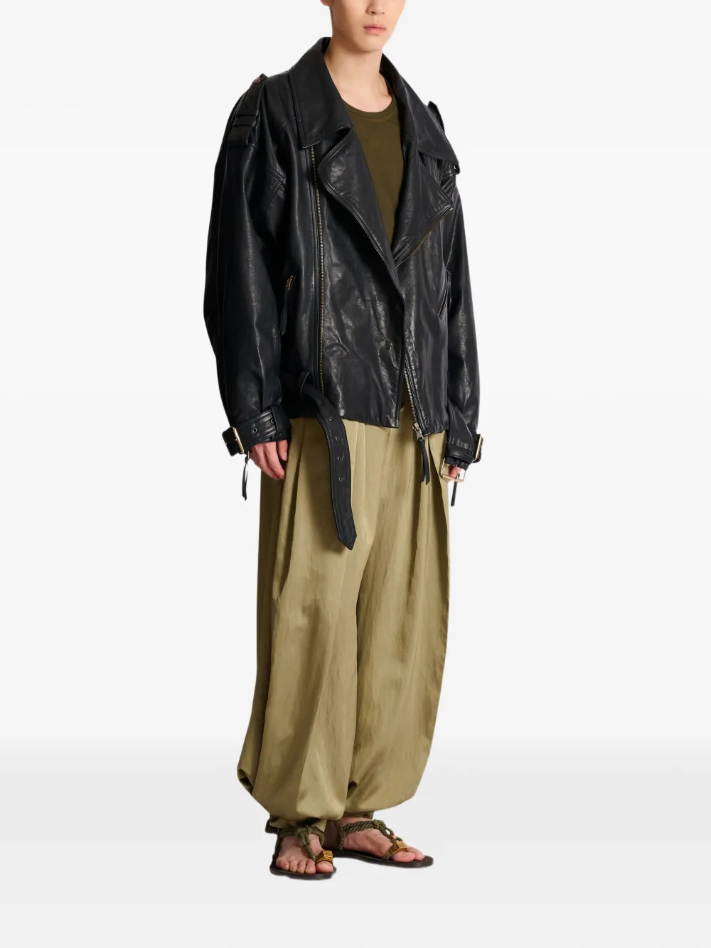  Balmain Asymmetrical-zip Leather Jacket - Black 