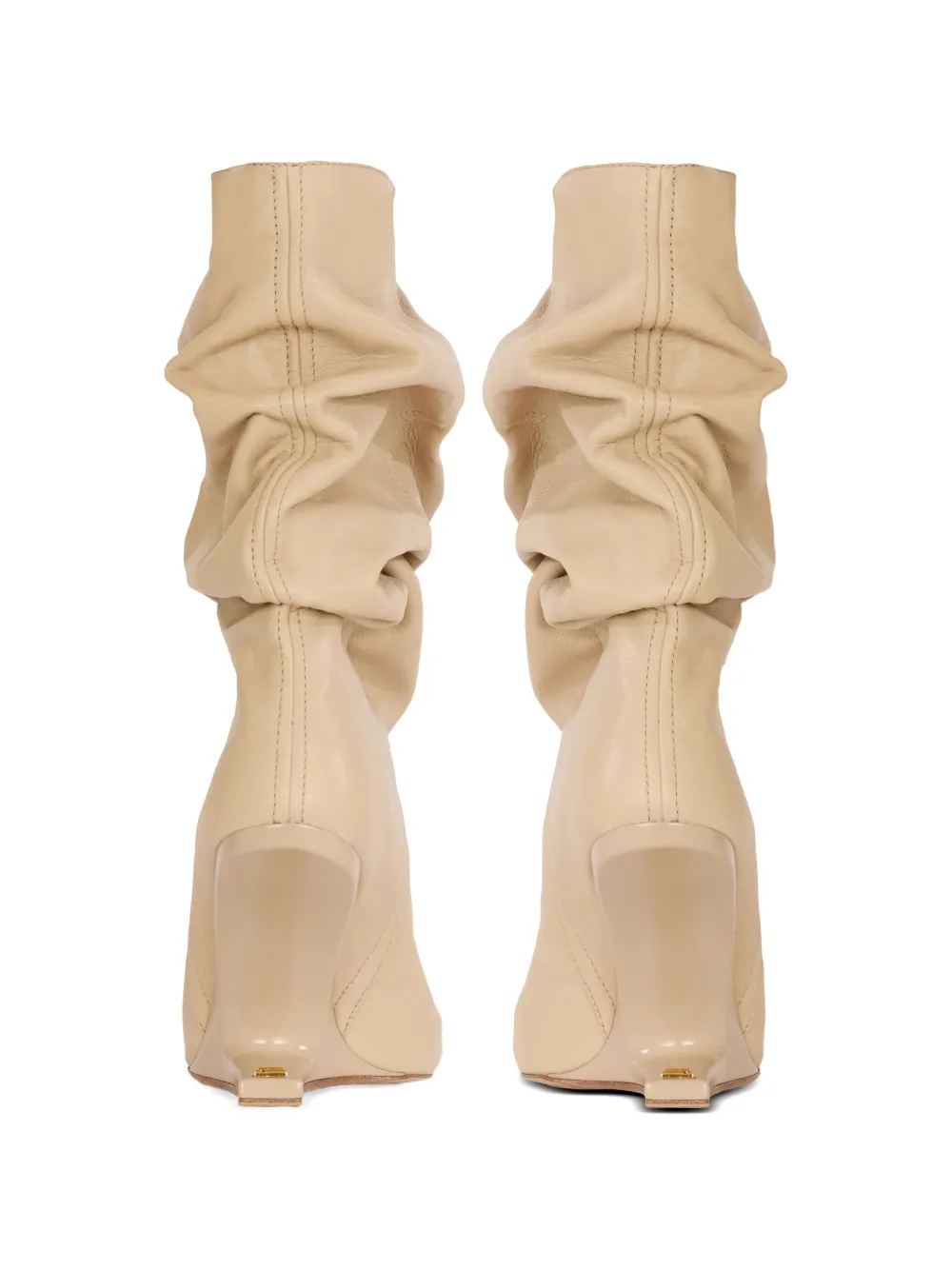 Balmain Leren enkellaarzen met ruches Beige