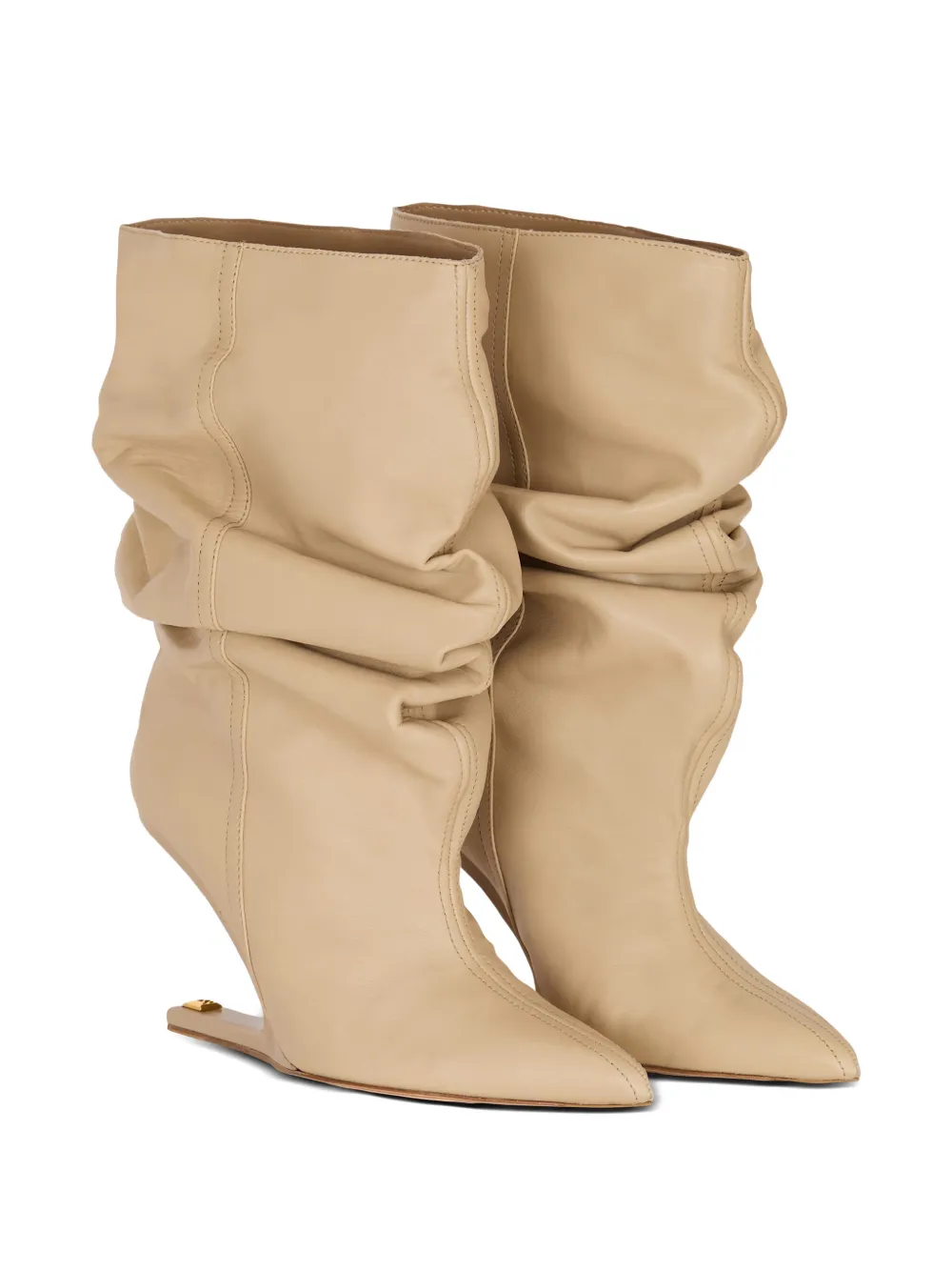 Balmain Leren enkellaarzen met ruches Beige