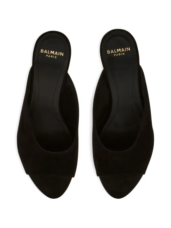 Balmain open-toe Suede Mule Sandals | Black | FARFETCH